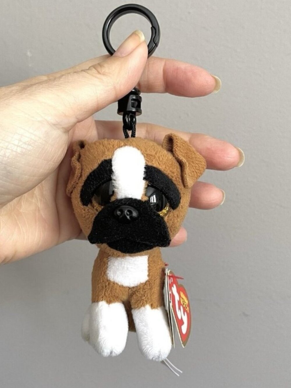 Ty Beanie Boo's Brutus The Boxer Dog Key Ring / Purse Charm / Clip - w/ tags